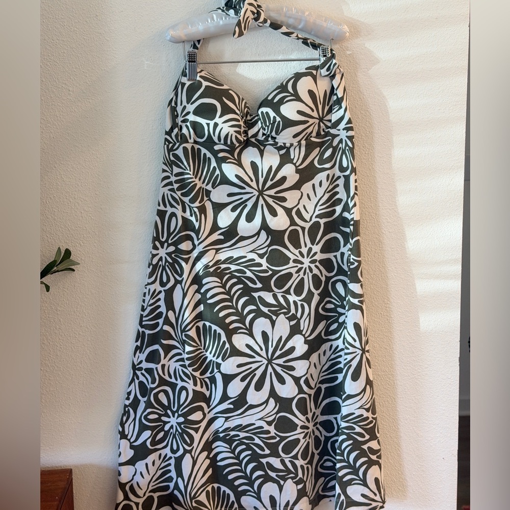 Tommy Bahama Olive and White Leaf Print Dress NWT // S